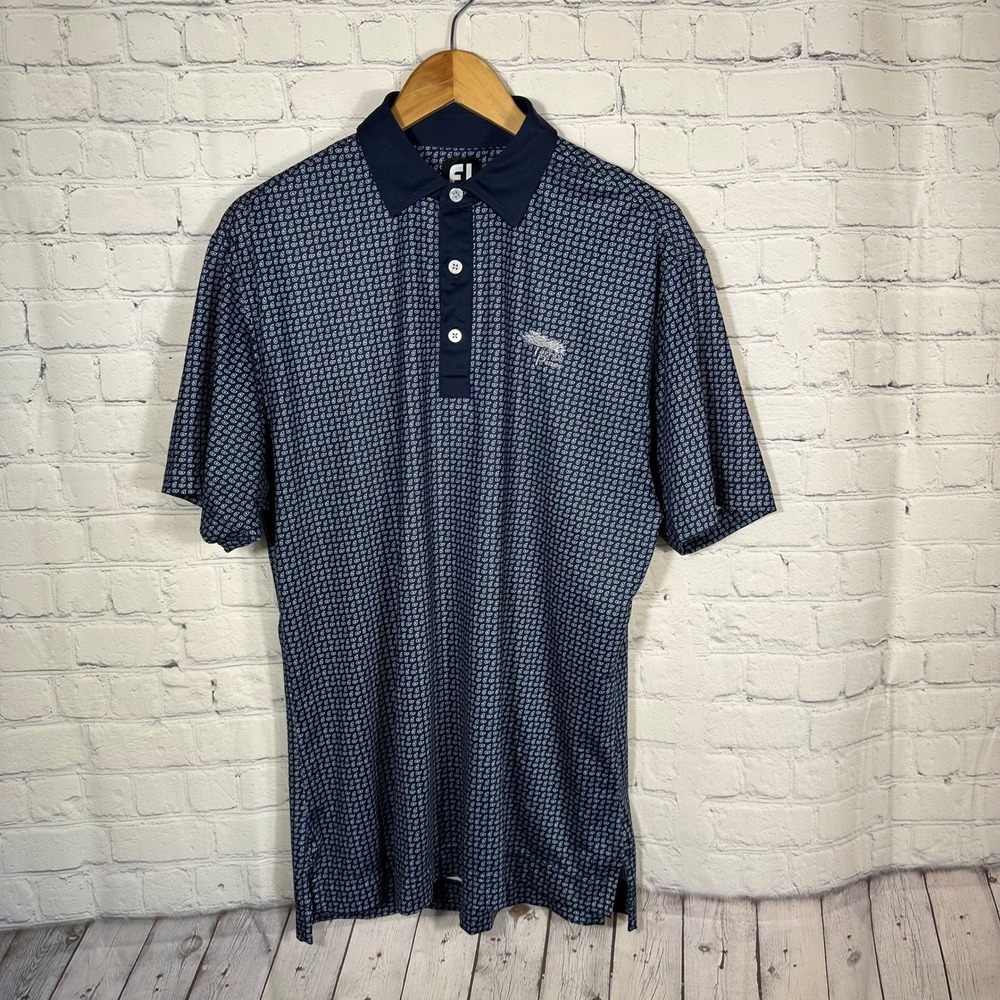 FootJoy Mens Torrey Pines Paisley Golf Polo Shirt Navy Blue Size Medium FJ‎
